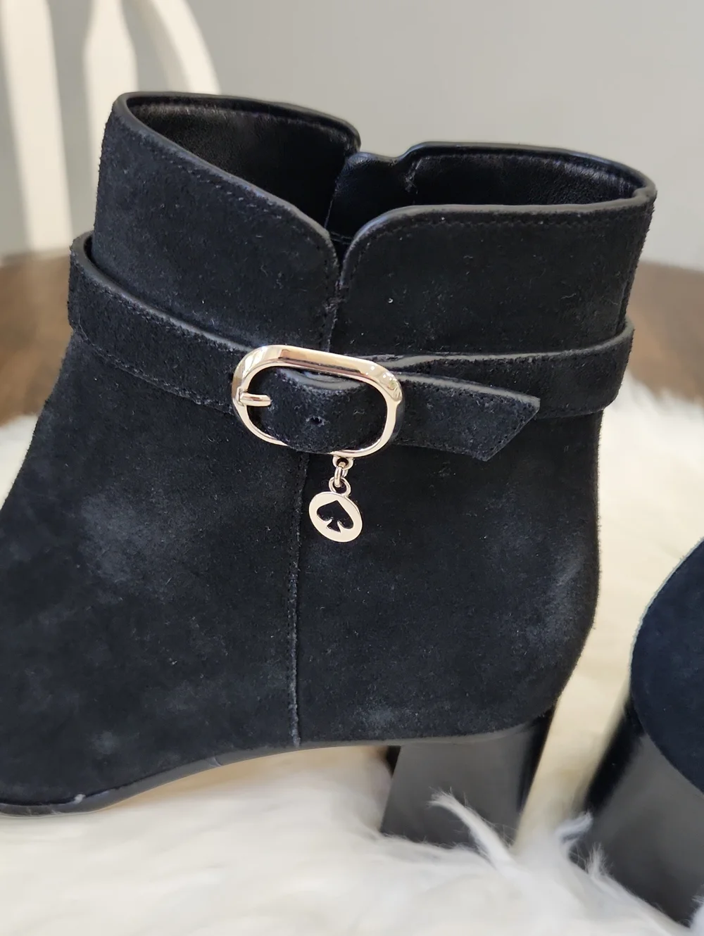 Kate Spade NY Blaire Suede Block Heel Ankle Boots Sz.6 B Black